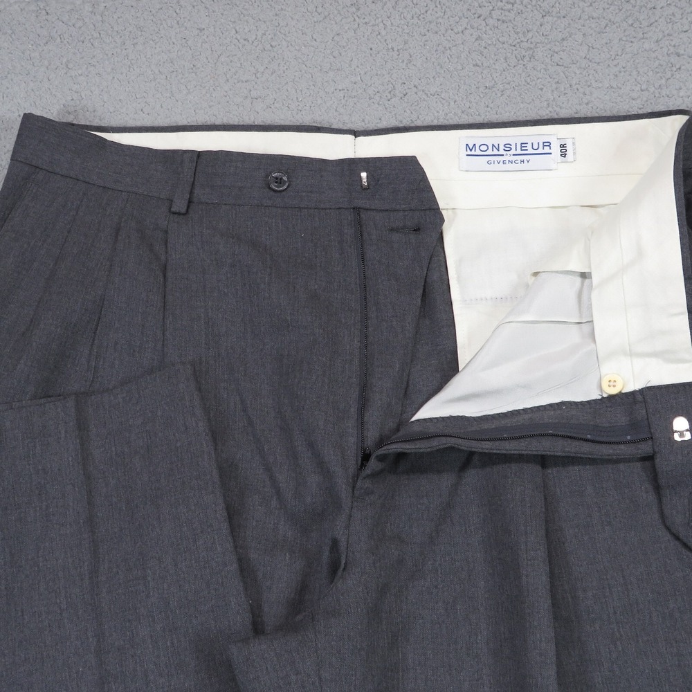 Givenchy Monsieur Vintage Mens 38x30 Charcoal Wool Pleated Dress Pants USA Made